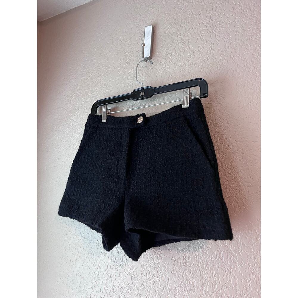 Chanel Wool Mini Tweed Short Silk Lined Logo 36 FR 4 Black Designer High Waist - Picture 3 of 12